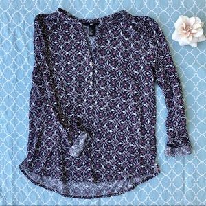 H&M Purple patterned long sleeve Henley